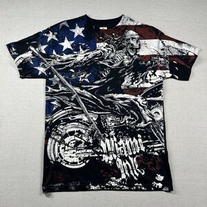 Vintage Alstyle Shirt Mens M Skeleton Biker Patriotic Gothic Horror Big‎ Graphic